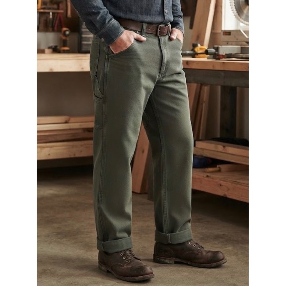 Carhartt Mens Carpenter Pants Olive Green Duck Canvas Workwear B11 MOS 42x32